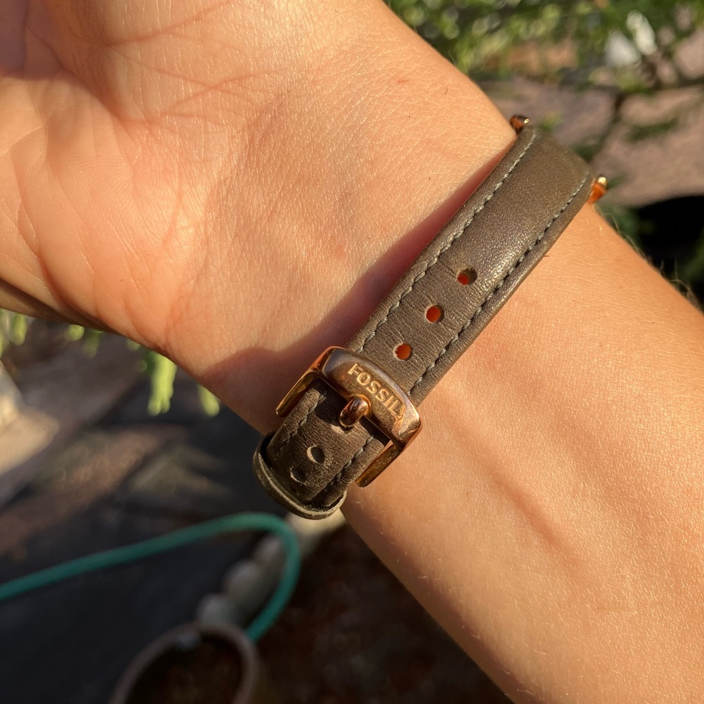 Fossil Rose Gold-Tone Watch with Grey Leather Strap - Picture 3 of 5